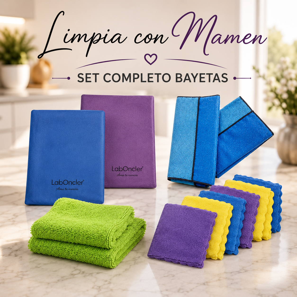 SET MIXTO DE BAYETAS: PVA (2)-DOBLE CARA (2)-MICROFIBRA (6)-PAÑO ANTIBACTERIANO (2)