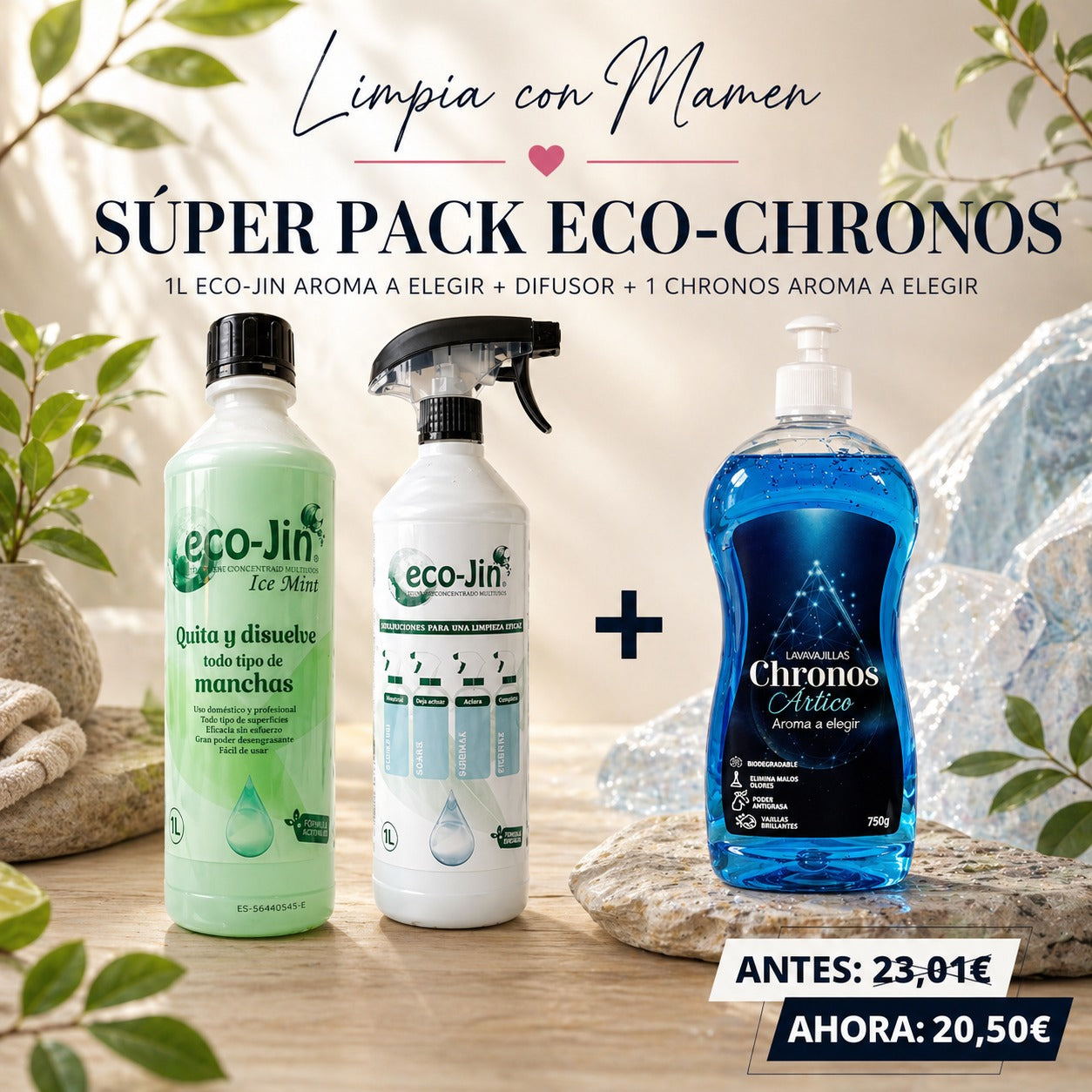 Super Pack Eco-Chronos: Eco-Jin 1L Aroma a Elegir + Difusor + Chronos Aroma a Elegir