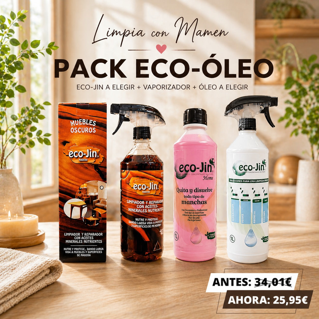 Super Pack eco-oleo: Eco-Jin Multiusos Aroma a Elegir + Difusor + Eco-Jin Óleo a Elegir