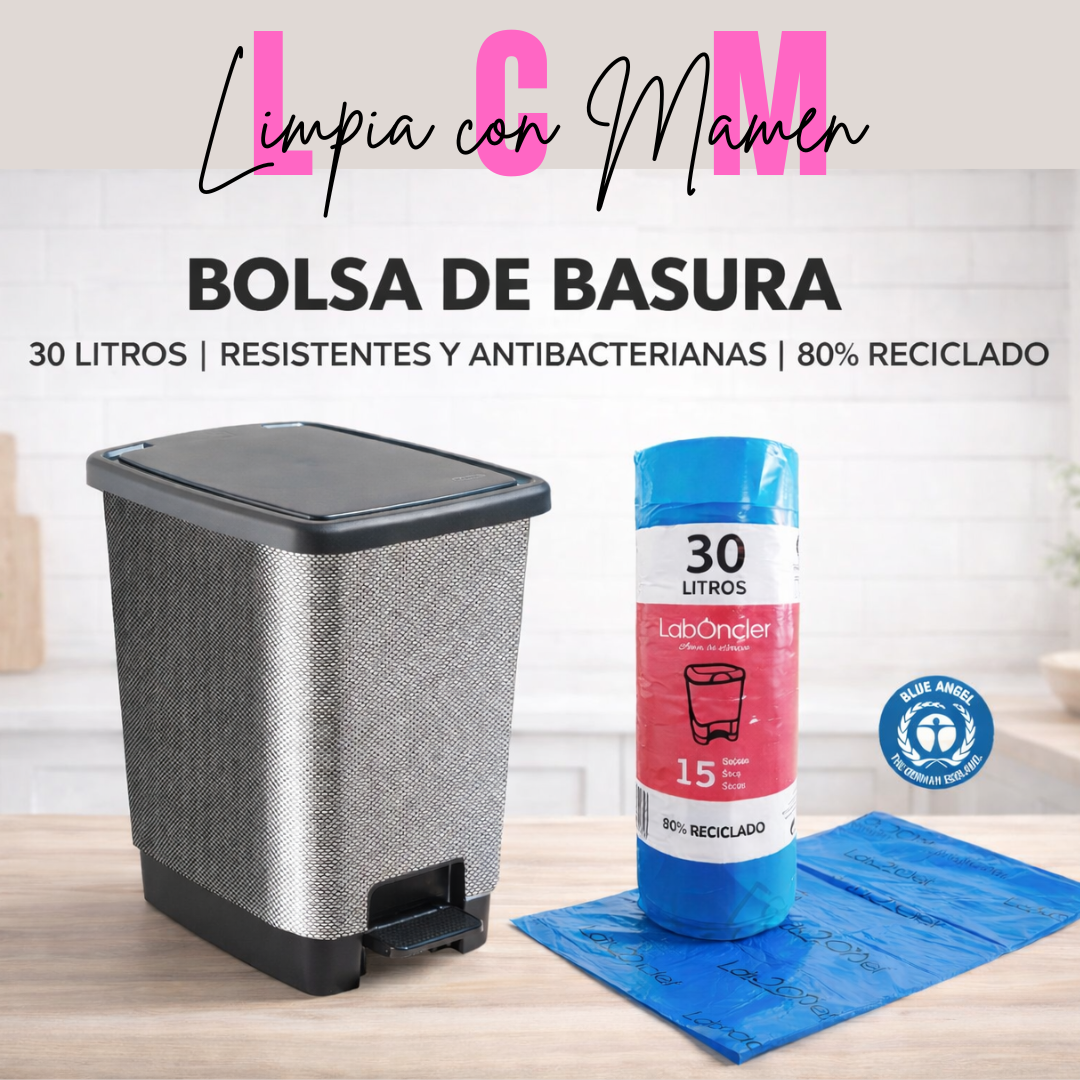 BOLSA DE BASURA 30L | 15 SERVICIOS | 55X60CM | RESISTENTE Y ANTIBACTERIANA