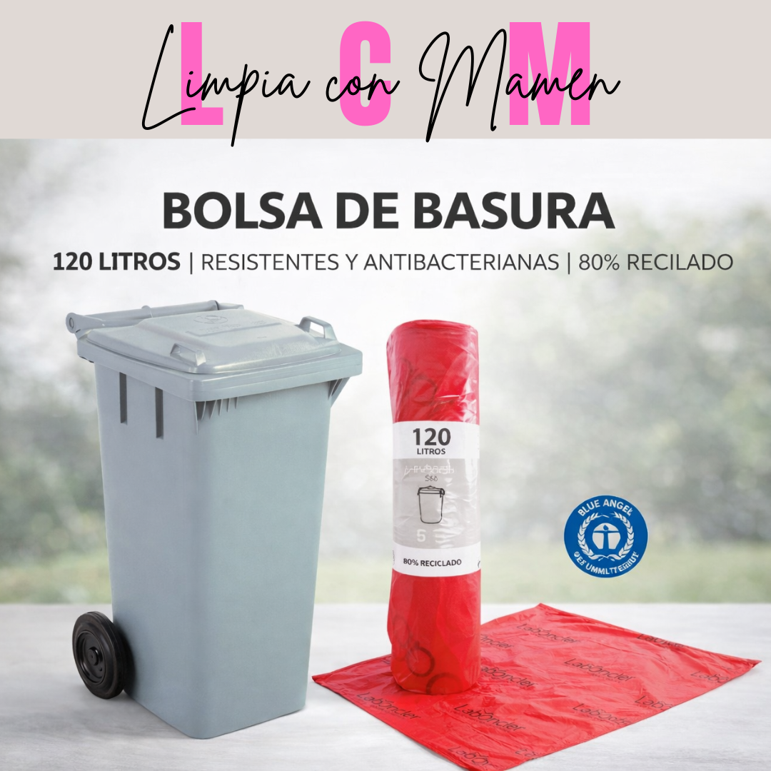 BOLSA DE BASURA 120L | 5 SERVICIOS | 95X115CM | RESISTENTE Y ANTIBACTERIANA
