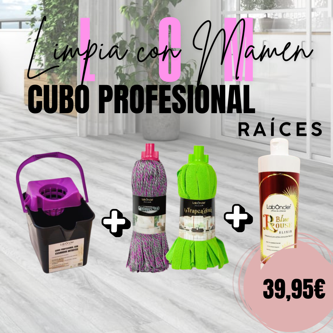 PACK CUBO ESCURRIDOR RAÍCES+2 FREGONAS A ELEGIR+1 ELIXIR FREGASUELOS A ELEGIR