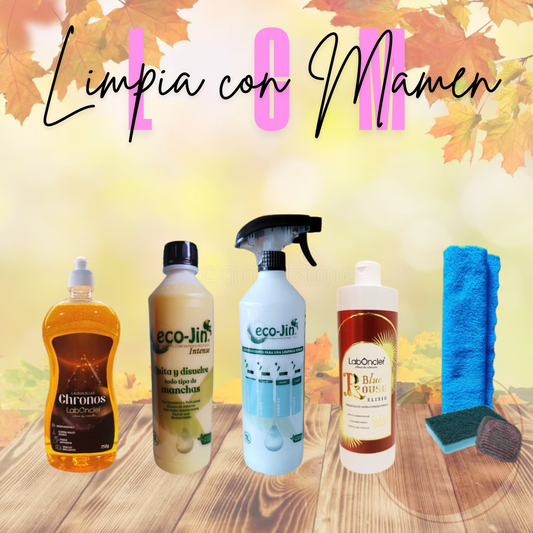 SET DE LIMPIEZA OTOÑO (ECO-JIN con DIFUSOR+CHRONOS+ELIXIR+BAYETA MICROFIBRA+EST.CON ESPONJA+EST.JABONOSO)