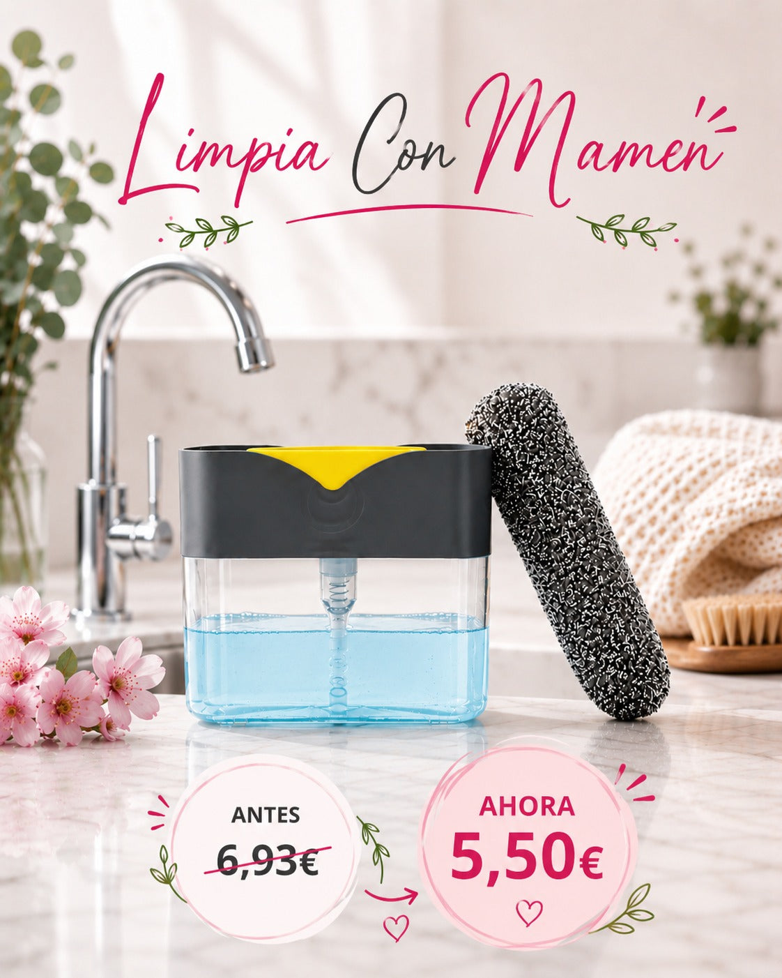 DISPENSADOR de Jabón y estropajo con esponja