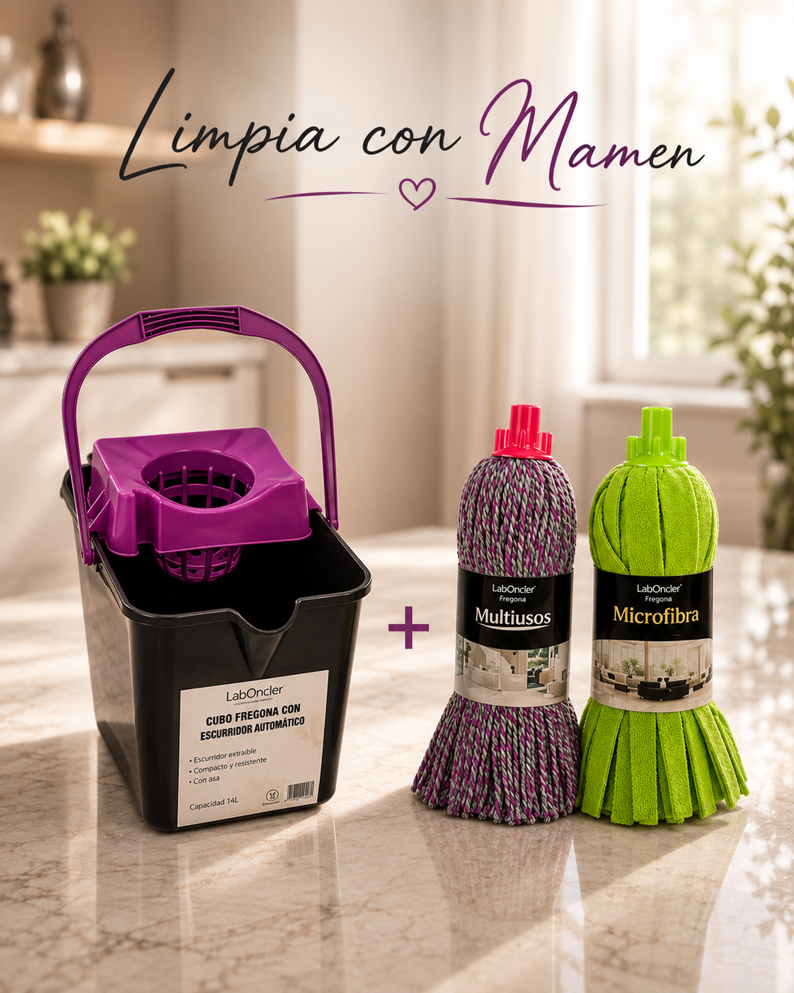 PACK CUBO ESCURRIDOR RAÍCES+2 FREGONAS A ELEGIR